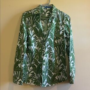 J. McLaughlin Tropical Green Leaf Blouse